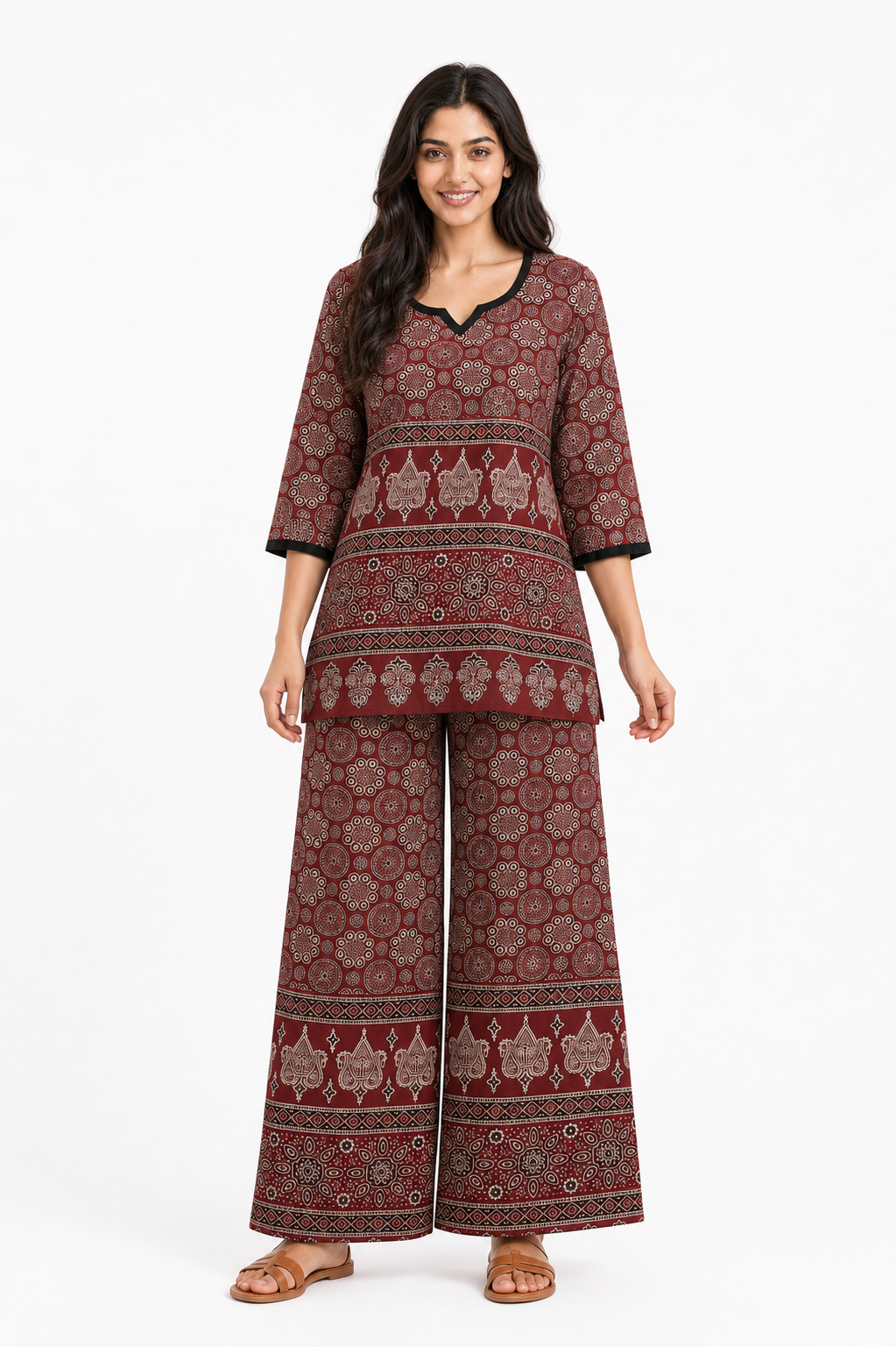 Brick Red Ajrakh Print Cotton Co-Ord Set