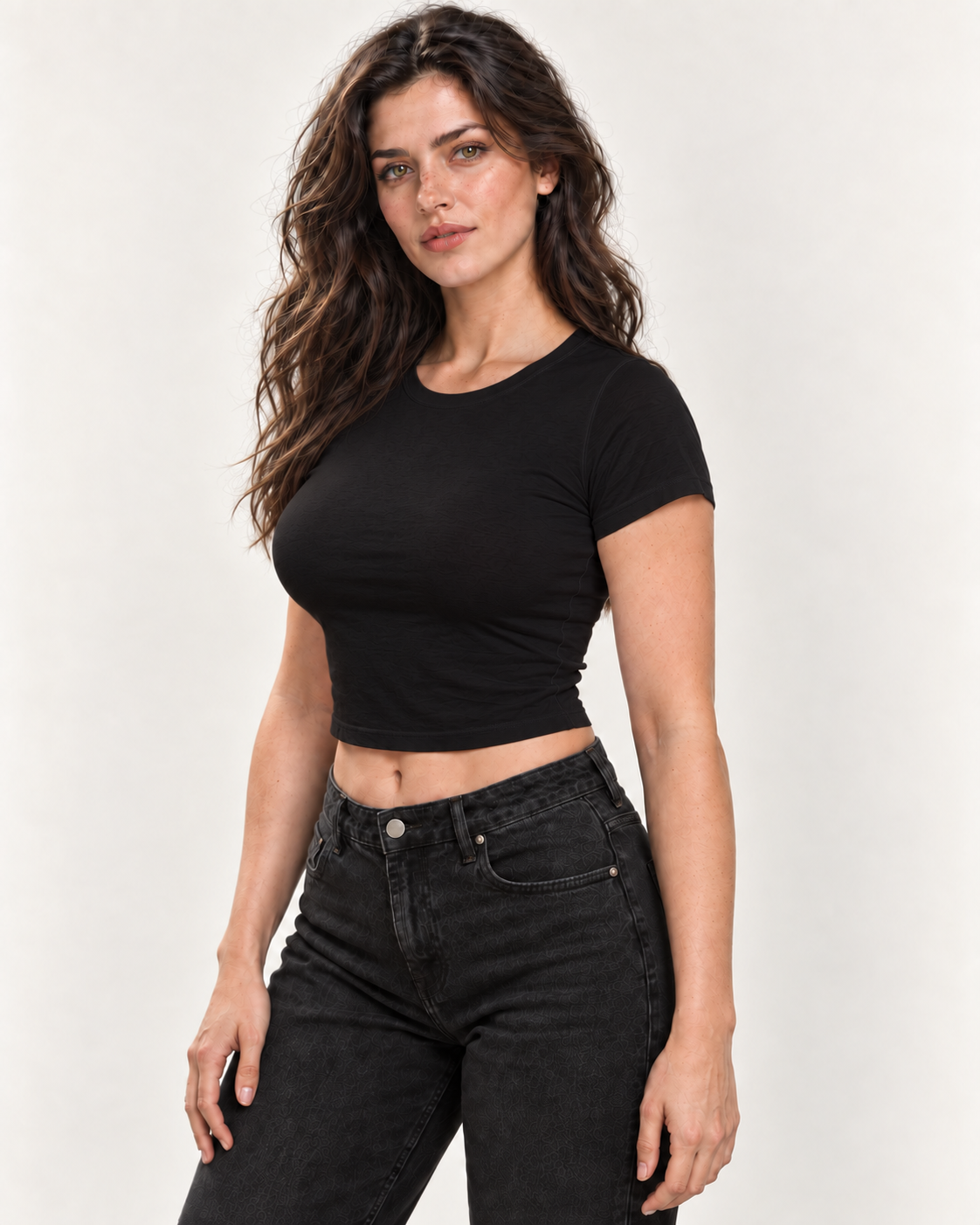 Women’s Plain Black Fitted Baby Tee – Cotton Stretch | MUSE & MODE