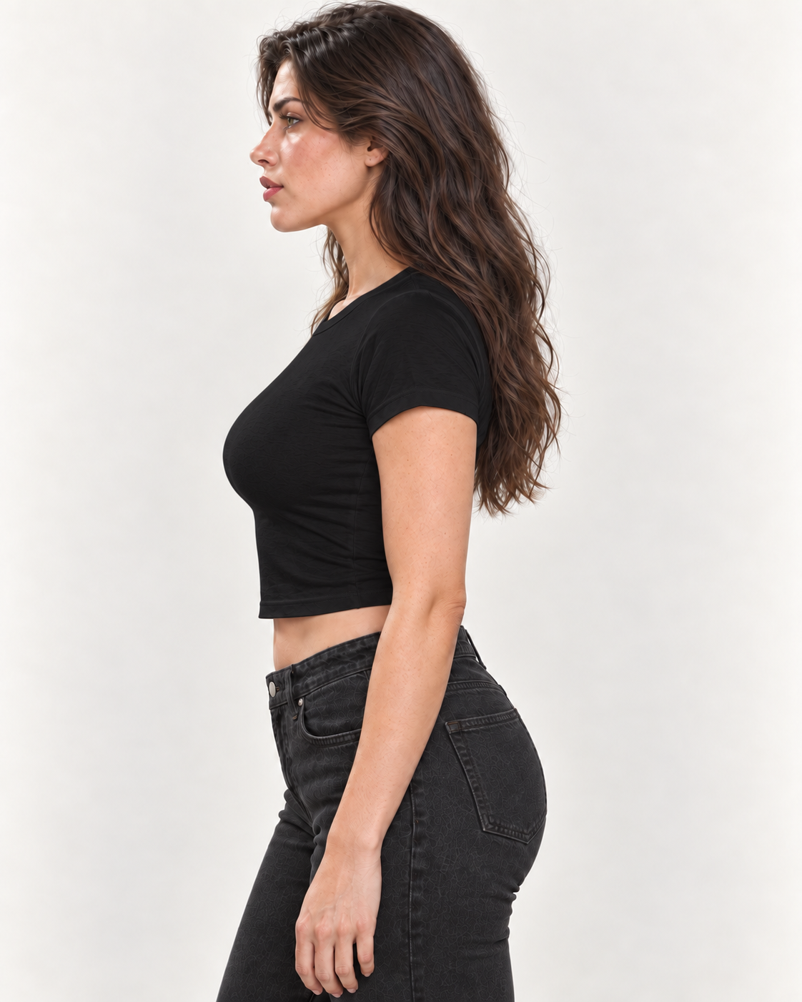 Women’s Plain Black Fitted Baby Tee – Cotton Stretch | MUSE & MODE