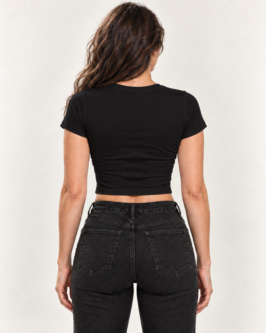 Women’s Plain Black Fitted Baby Tee – Cotton Stretch | MUSE & MODE