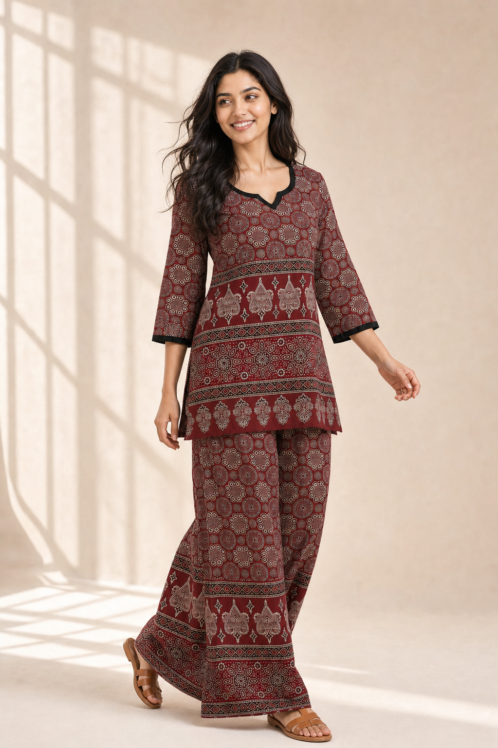 Brick Red Ajrakh Print Cotton Co-Ord Set