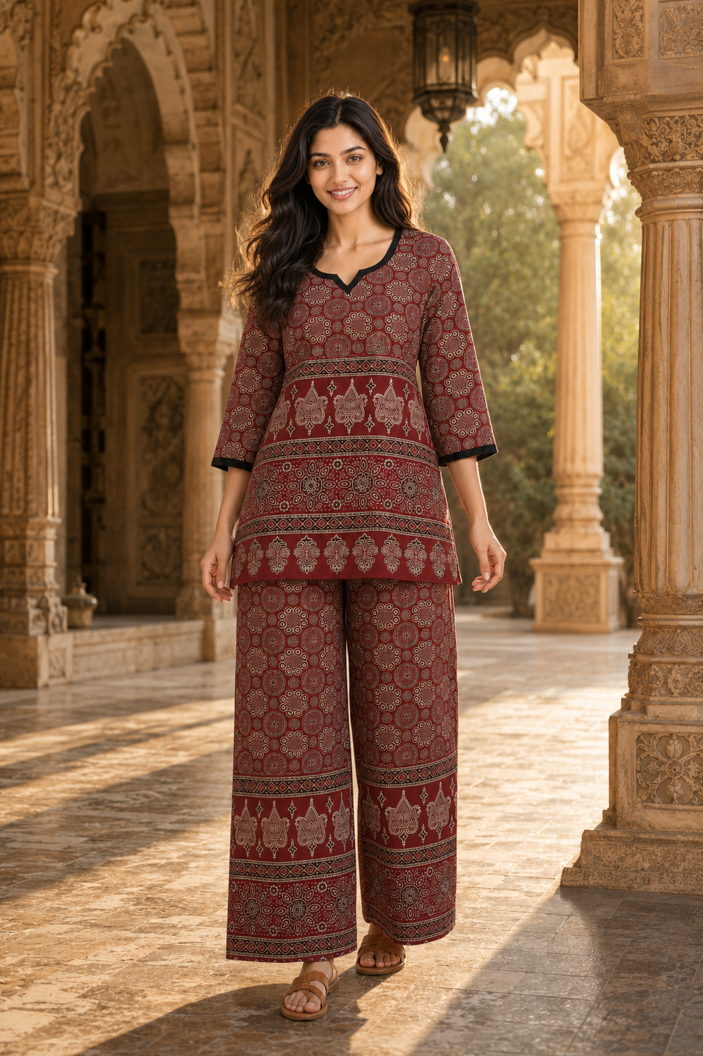 Brick Red Ajrakh Print Cotton Co-Ord Set