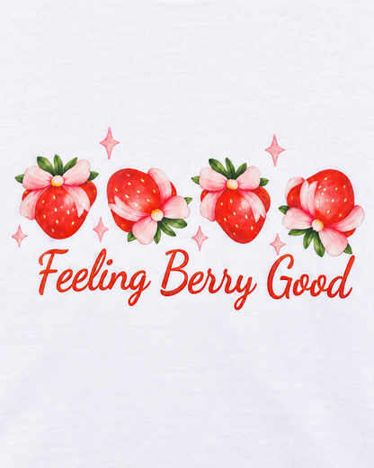Feeling Berry Good Women's Fitted Baby Tee – White Strawberry Print