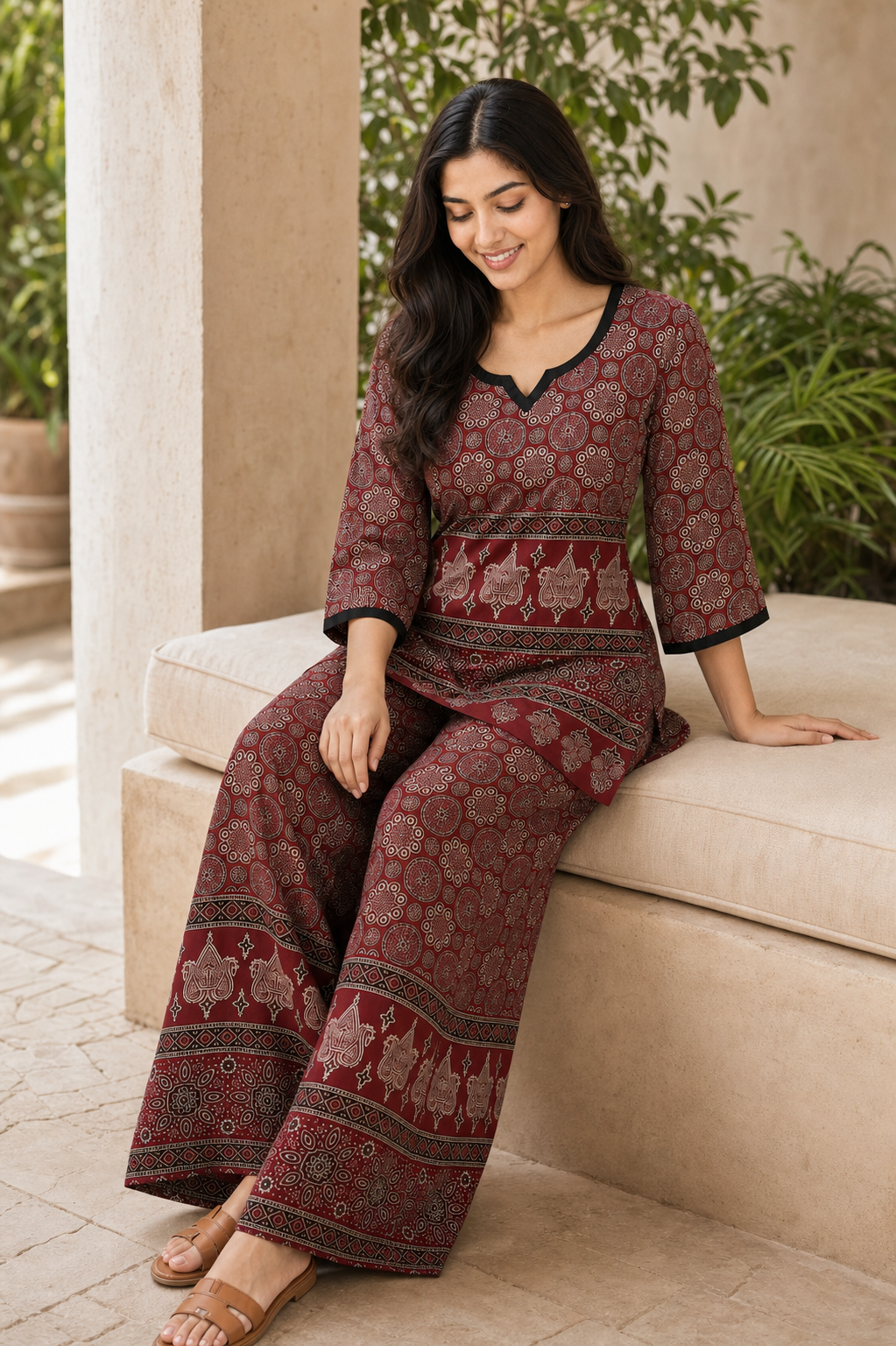 Brick Red Ajrakh Print Cotton Co-Ord Set
