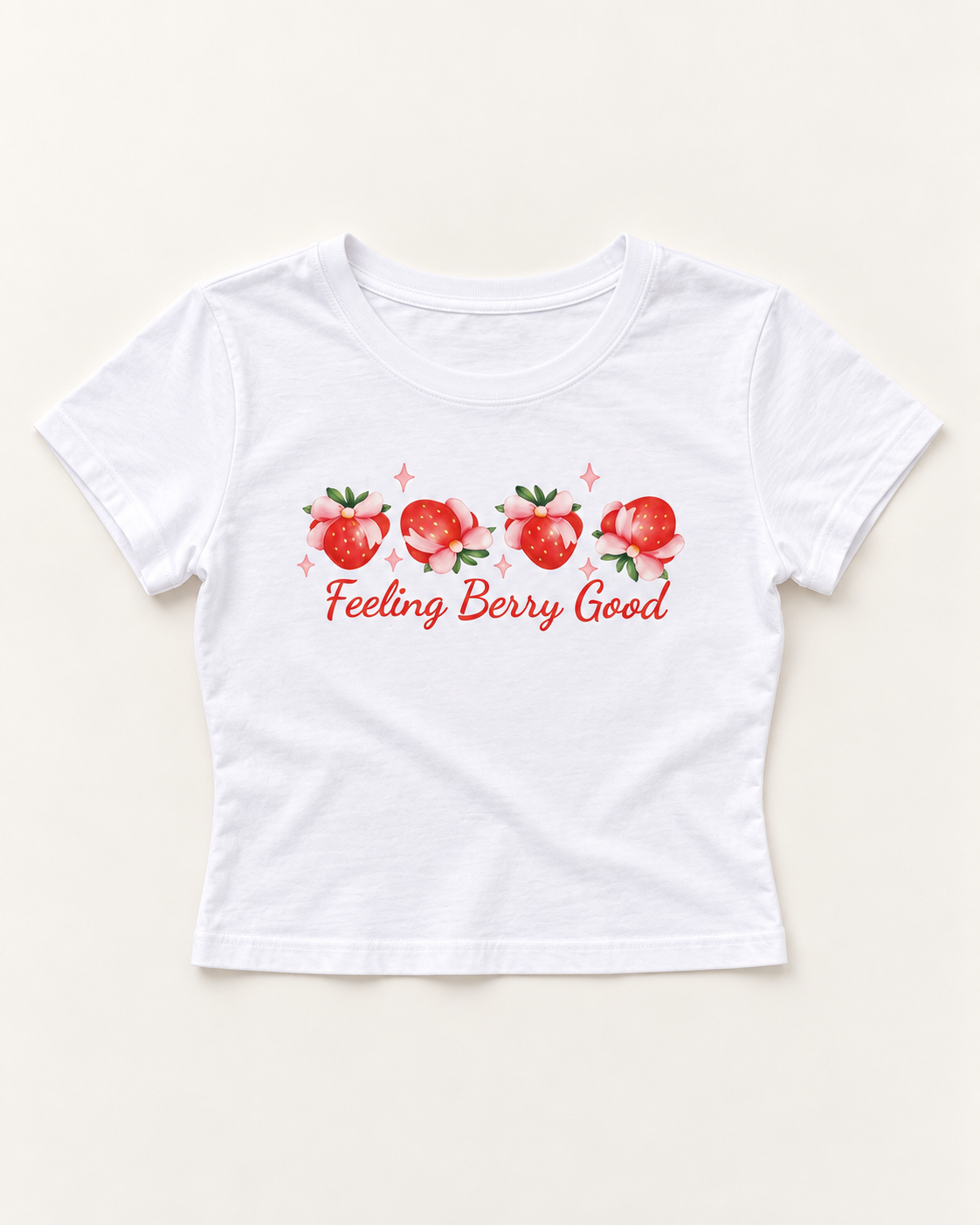 Feeling Berry Good Women's Fitted Baby Tee – White Strawberry Print