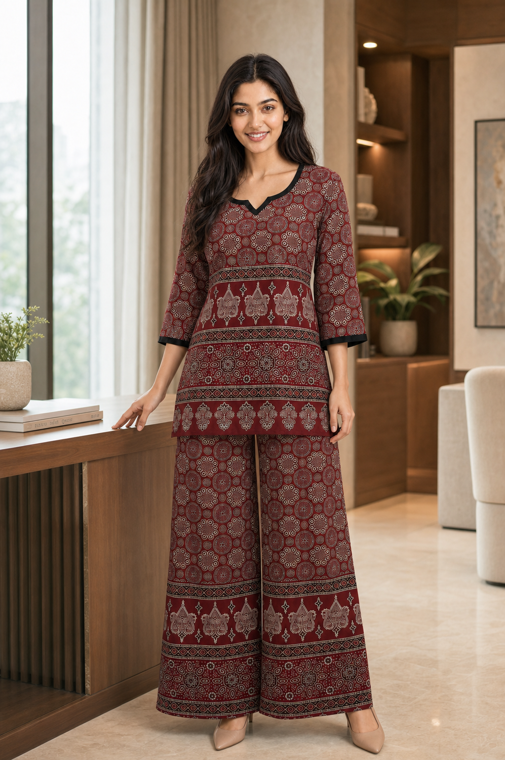 Brick Red Ajrakh Print Cotton Co-Ord Set