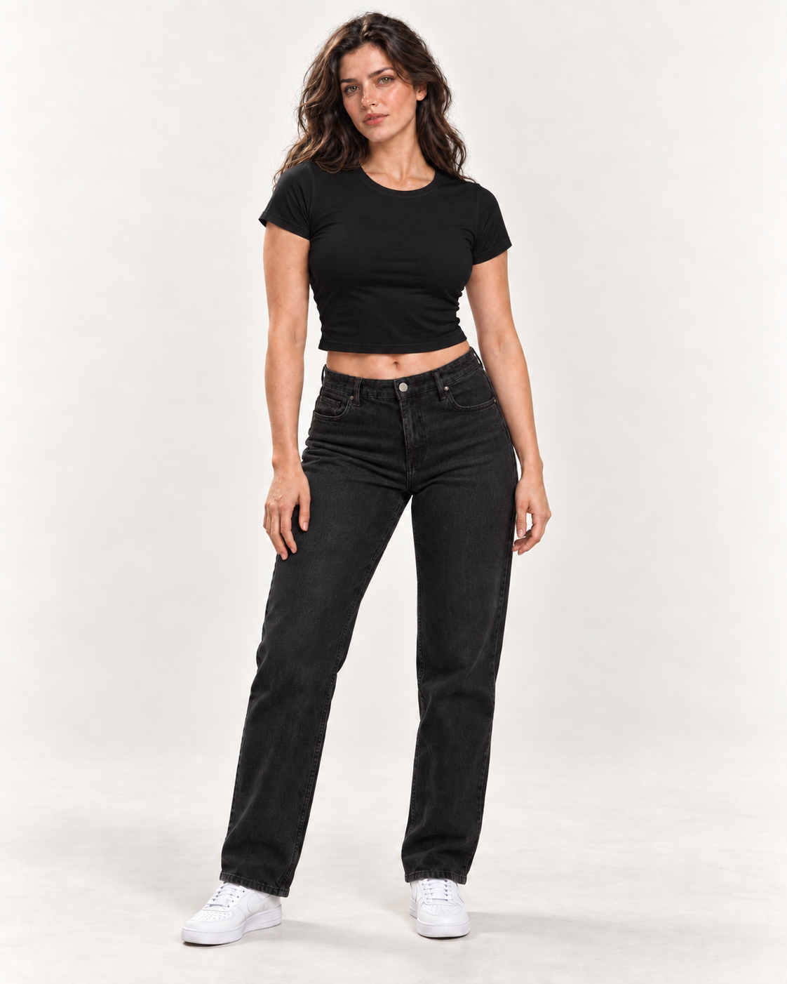 Women’s Plain Black Fitted Baby Tee – Cotton Stretch | MUSE & MODE