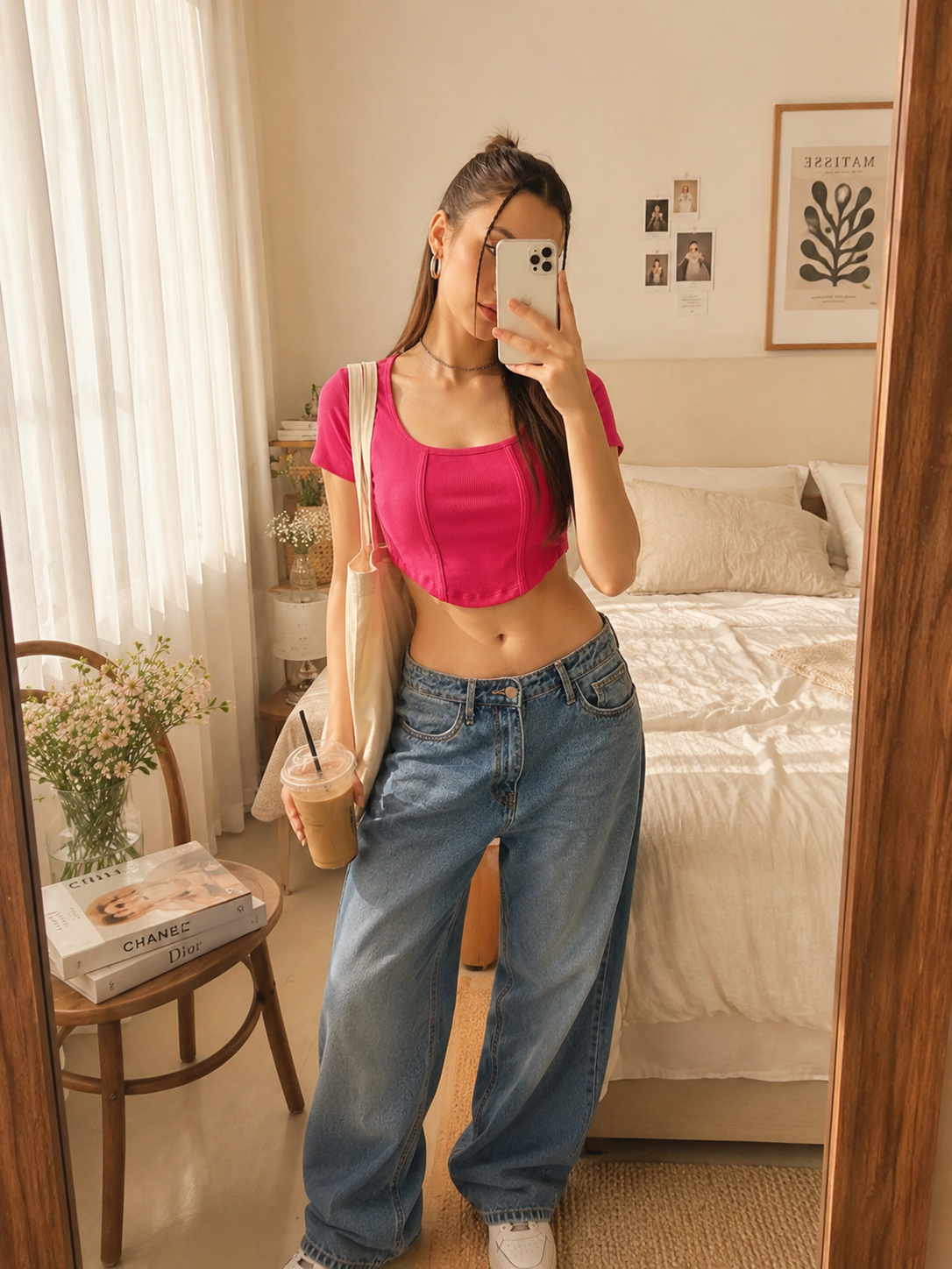 MUSE & MODE Women's Hot Pink Rib Knit Square Neck Crop Top | Slim Fit Stretchy Short Sleeve Y2K Top | Trendy Aesthetic Casual Top for Women