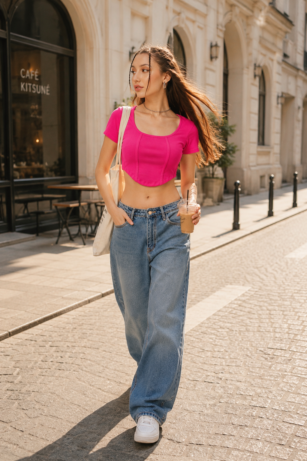 MUSE & MODE Women's Hot Pink Rib Knit Square Neck Crop Top | Slim Fit Stretchy Short Sleeve Y2K Top | Trendy Aesthetic Casual Top for Women