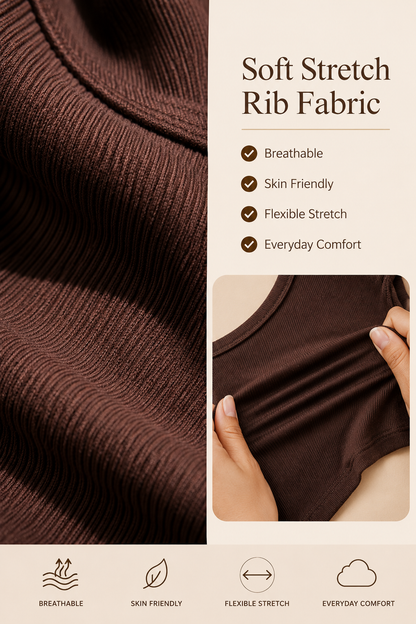 MUSE & MODE Women's Mocha Brown Rib Knit Square Neck Crop Top | Slim Fit Stretchy Short Sleeve Top | Trendy Aesthetic Casual Y2K Top for Women