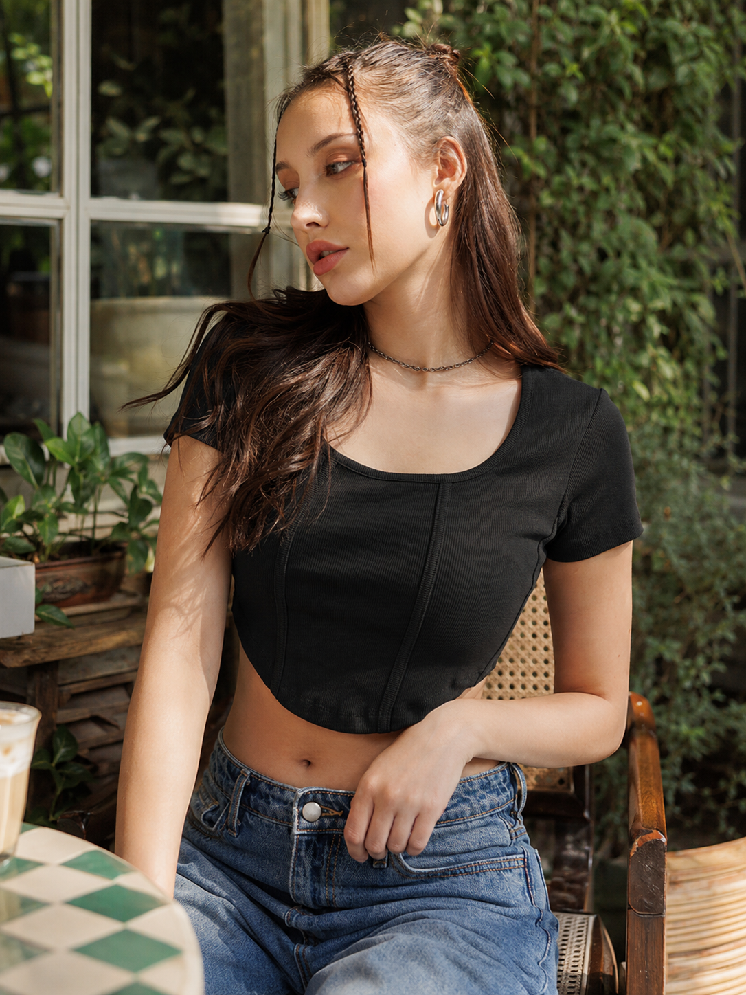 MUSE & MODE Women's Rib Knit Square Neck Crop Top | Slim Fit Stretchy Short Sleeve Corset-Inspired Top | Trendy Y2K Casual Going Out Top for Women