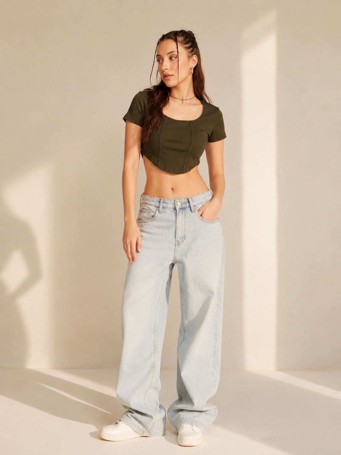 MUSE & MODE Women's Ribbed Contour Crop Top | Soft Stretch Fitted Top | Square Neck Short Sleeve Casual Summer Top