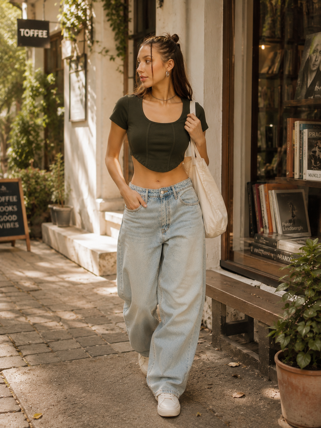 MUSE & MODE Women's Ribbed Contour Crop Top | Soft Stretch Fitted Top | Square Neck Short Sleeve Casual Summer Top