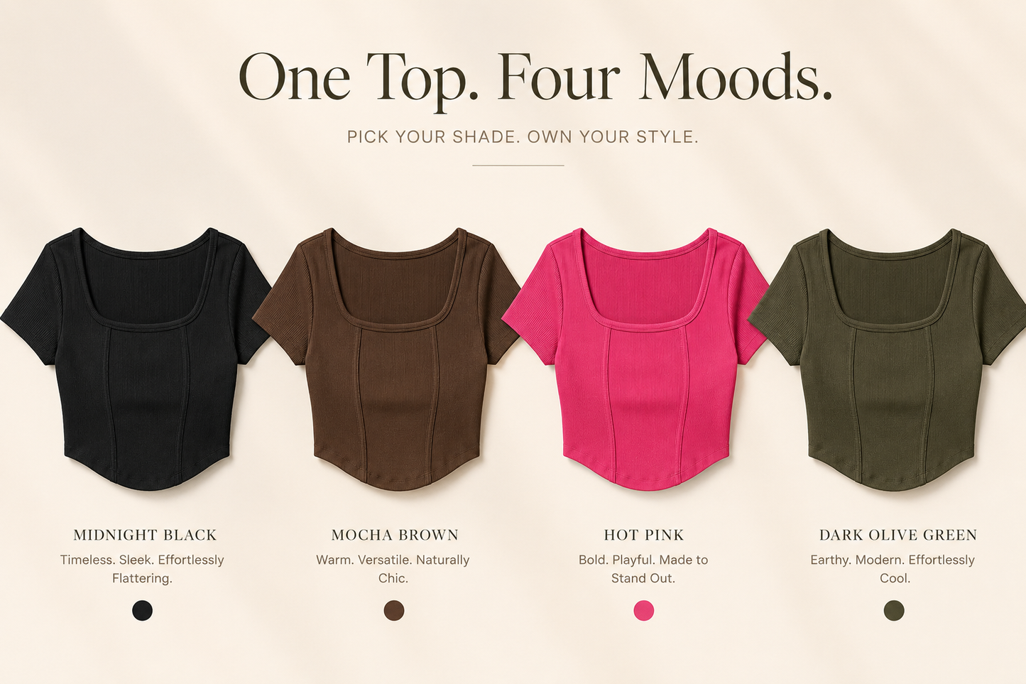 MUSE & MODE Women's Ribbed Contour Crop Top | Soft Stretch Fitted Top | Square Neck Short Sleeve Casual Summer Top