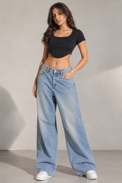 MUSE & MODE Women's Rib Knit Square Neck Crop Top | Slim Fit Stretchy Short Sleeve Corset-Inspired Top | Trendy Y2K Casual Going Out Top for Women