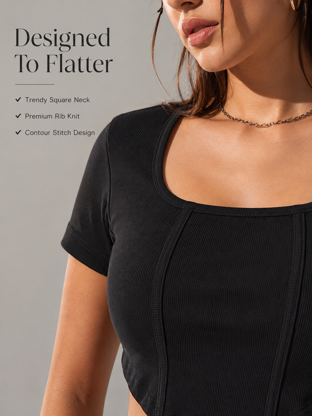 MUSE & MODE Women's Rib Knit Square Neck Crop Top | Slim Fit Stretchy Short Sleeve Corset-Inspired Top | Trendy Y2K Casual Going Out Top for Women