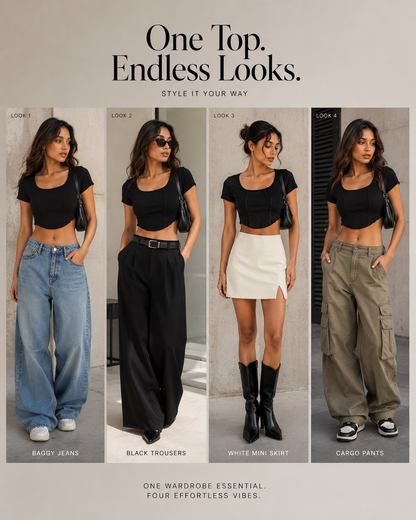 MUSE & MODE Women's Rib Knit Square Neck Crop Top | Slim Fit Stretchy Short Sleeve Corset-Inspired Top | Trendy Y2K Casual Going Out Top for Women