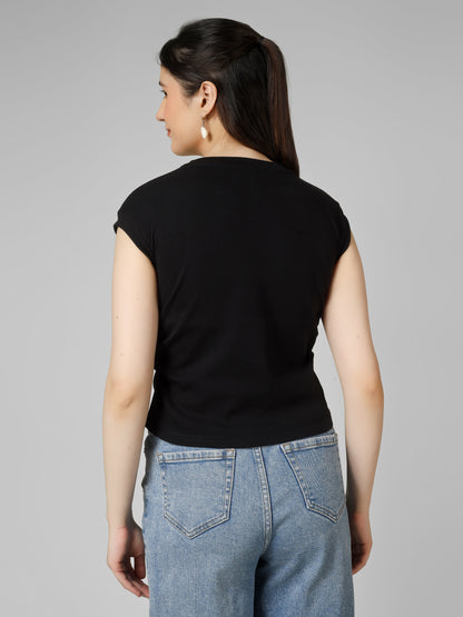 Women Slim Fit Crop Top with Bow Embroidery | MUSE & MODE