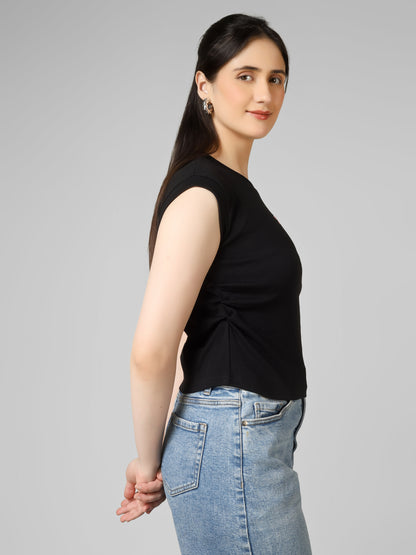 Women Slim Fit Crop Top with Bow Embroidery | MUSE & MODE