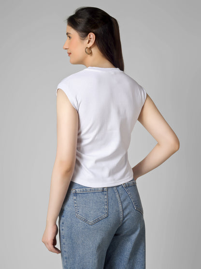 Women Slim Fit Crop Top with Bow Embroidery | MUSE & MODE