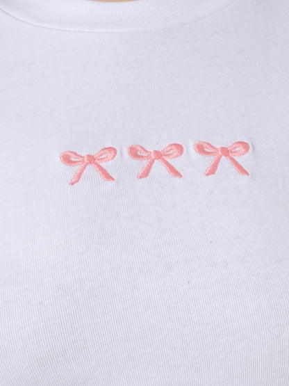 Women Slim Fit Crop Top with Bow Embroidery | MUSE & MODE