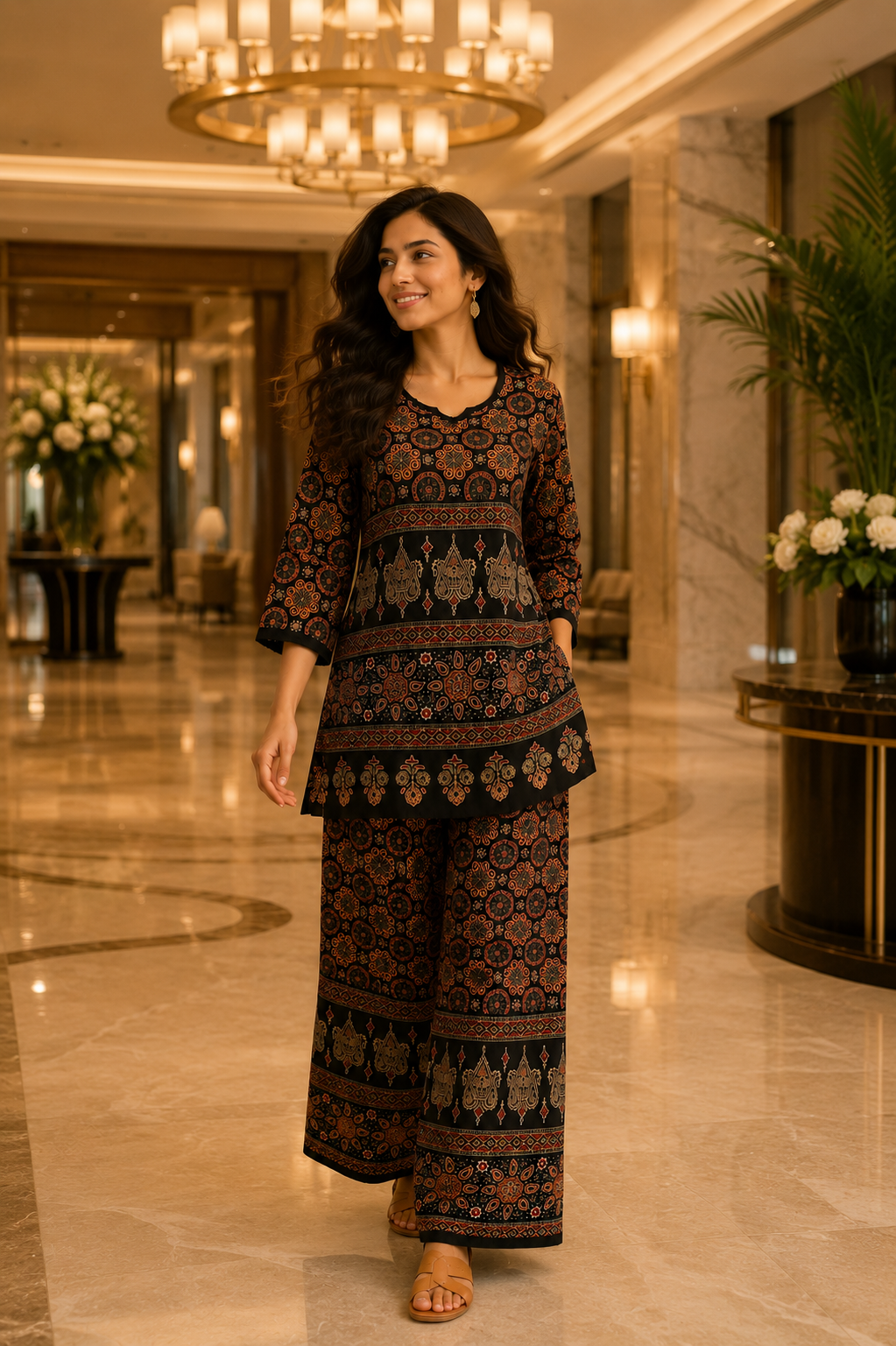 Women's Premium Printed Cotton Co-Ord Set | Ajrakh Inspired Kurta & Palazzo Set | Casual, Office & Daily Wear