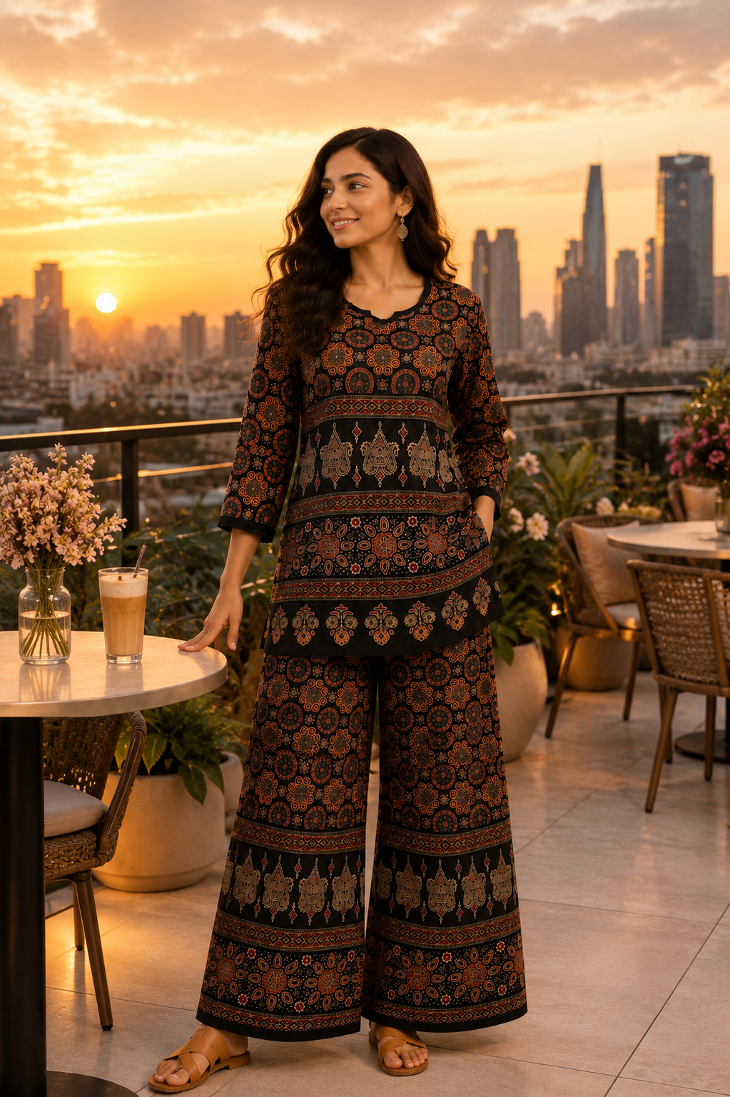 Women's Premium Printed Cotton Co-Ord Set | Ajrakh Inspired Kurta & Palazzo Set | Casual, Office & Daily Wear